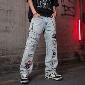 Ninth Rogue Hall Size 30 Graffiti Distressed Jeans Alt Punk Y2K Streetwear